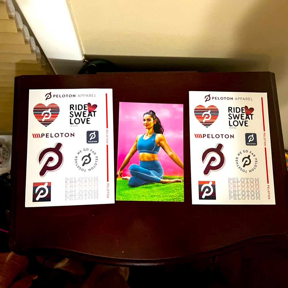 Peloton stickers and 1 face card
